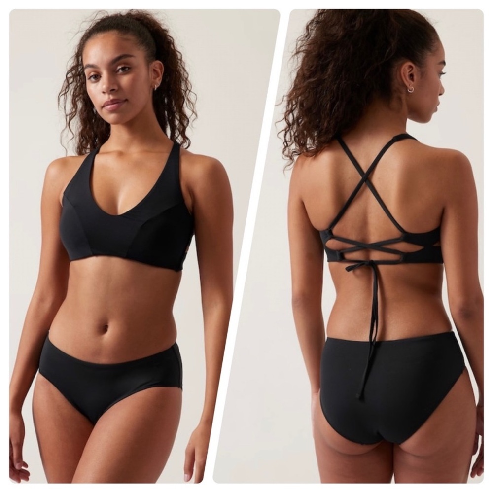 Athleta Black Cross Bikini Top Black Small D-DD Punge Strappy Swim Top S